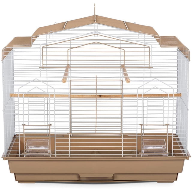 Prevue Pet Cage à Oiseaux Cockatiel en Vol Brun et Blanc avec Toit style Grange, Grande Porte d'Entrée et Porte d'Atterrissage Rabattable, Deux Perchoirs en Bois, Deux Gobelets en Plastique et une grille Inférieure Amovible avec Plateau Coulissant de 1 Po de Profondeur pour un Nettoyage Facile, Conçue pour les Petits à Moyens Oiseaux d'Intérieur.