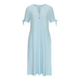 thumbnail image 4 of JUNWELL Aubaines 2024 Tendance Robe Mi-Mollet à Manches Courtes à Col en V pour Femmes Mode Femme Été Décontractée Robe Longue à Boutons Bleu 4, 4 of 6