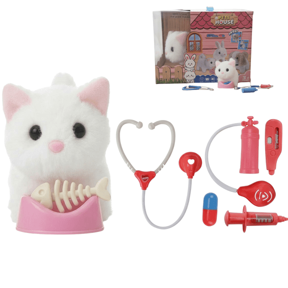 Jouet Interactif de Chaton Docteur avec Instruments Médicaux – Chat en Peluche à Piles avec Sons – Ensemble de Jeu de Rôle Vétérinaire pour Enfants