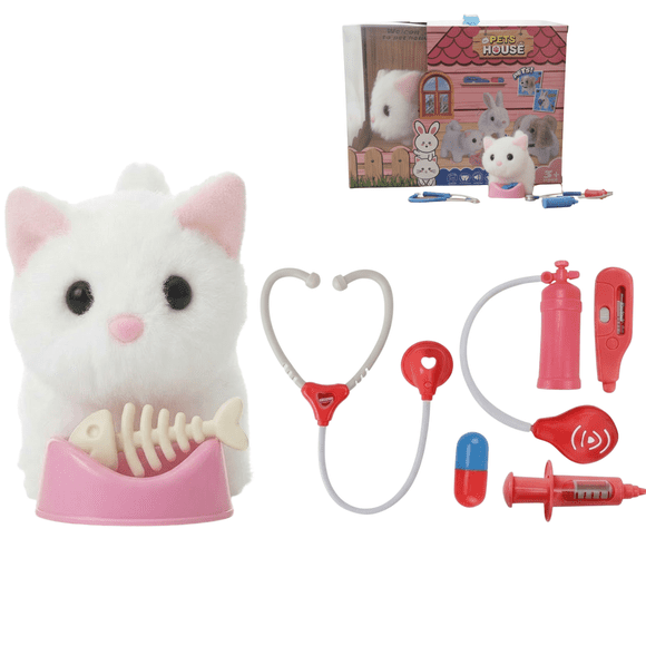 Interactive Doctor Kitten Toy with Medical Instruments – Battery Operated Plush Cat with Sounds – Pretend Play Vet Set for Kids