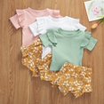 thumbnail image 1 of Ensemble 2 Pcs Mode Été T-shirt à Manches Courtes Col Rond et Shorts Imprimé Feuille pour Enfants Tout-Petits Bébés Filles, 1 of 4
