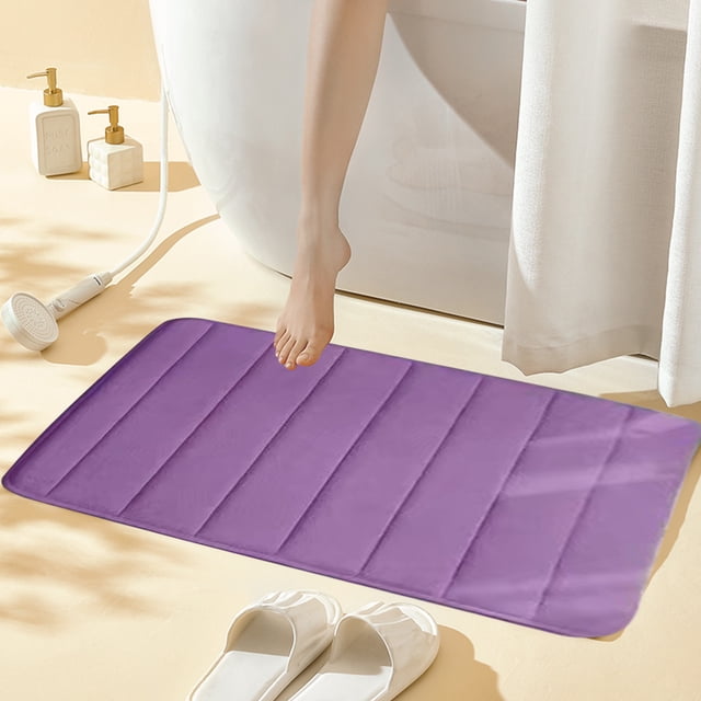 Fridja Memory Foam Bath Mat Rug, 24" x 16", Ultra Soft and Non-Slip Bathroom Rugs, Water Absorbent and Machine Washable Bath Rug for Bathroom, Shower, and Tub, Purple