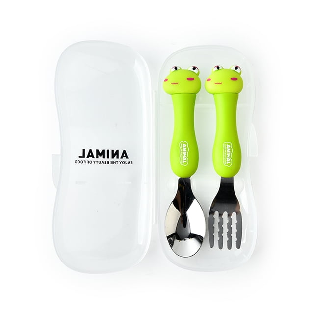 2Pcs Kids Travel Carry Set Children Portable Tableware Toddler Utensils Kids Spoon & Fork Set