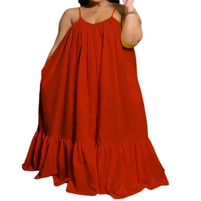 Robe Longue d'Été Décontractée et Fluide pour Femme avec Poche, Bretelles Spaghetti, Encolure Dégagée, Unie, Évasée, Ample, Robe Maxi de Plage