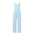 thumbnail image 4 of TrendOFT Womens Casual Summer Jumpsuit Fashion Yoga Square Neck Spaghetti Strap Rib Sleeveless Solid Athletic Womens Rompers One Piece Overalls Blue L, 4 of 7