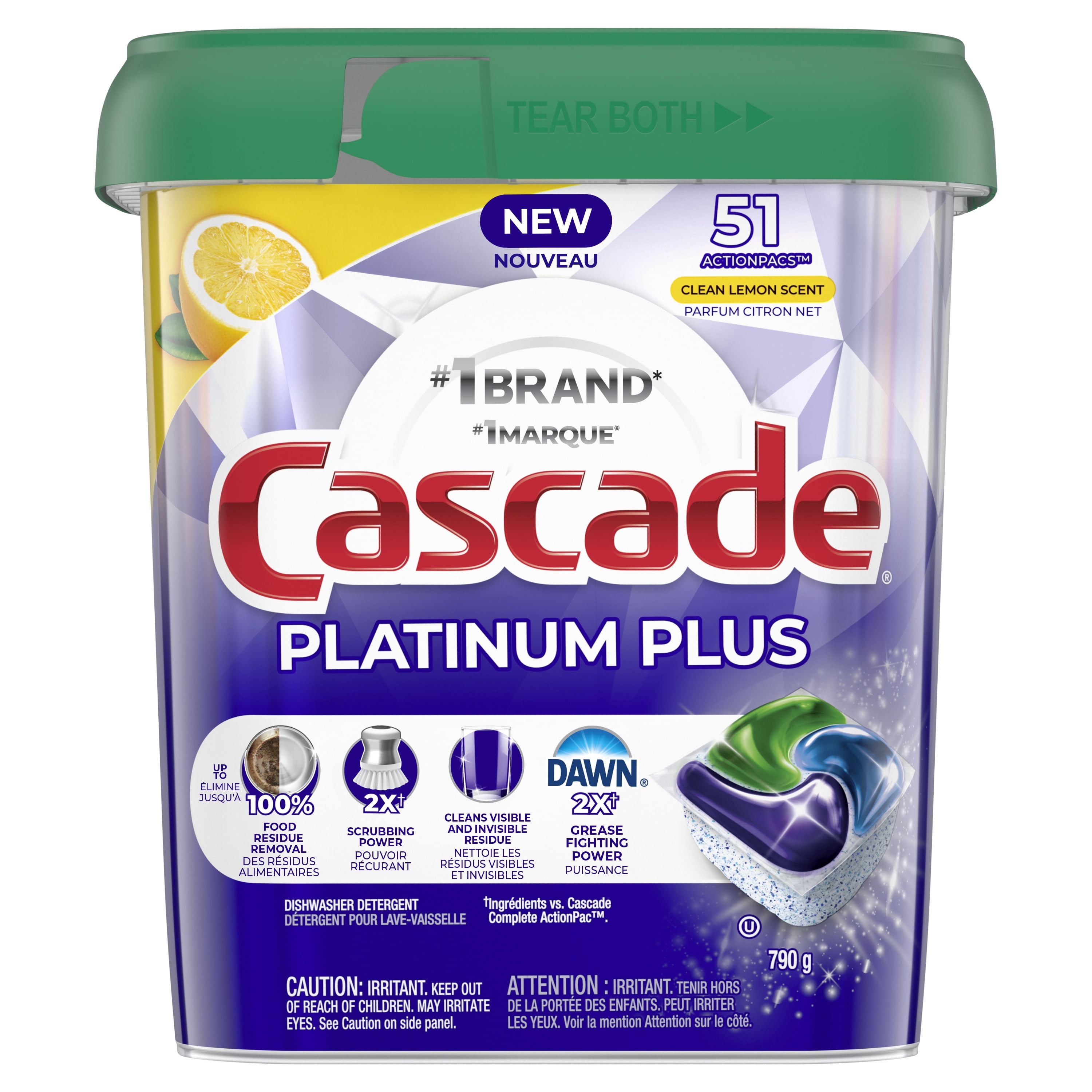 Cascade Platinum Plus Dishwasher Pods, Dish Detergent ActionPacs, Clean Lemon 51CT
