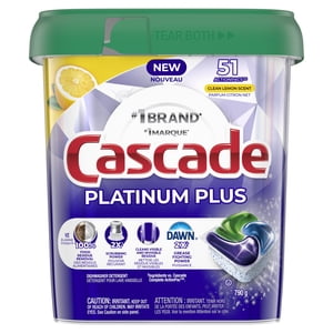 Cascade Platinum Plus Lave-vaisselle, Détergent de vaisselle ActionPacs, Citron propre 51CT