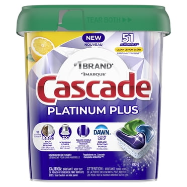 Cascade Platinum Plus Dishwasher Pods, Dish Detergent ActionPacs, Clean Lemon 51CT