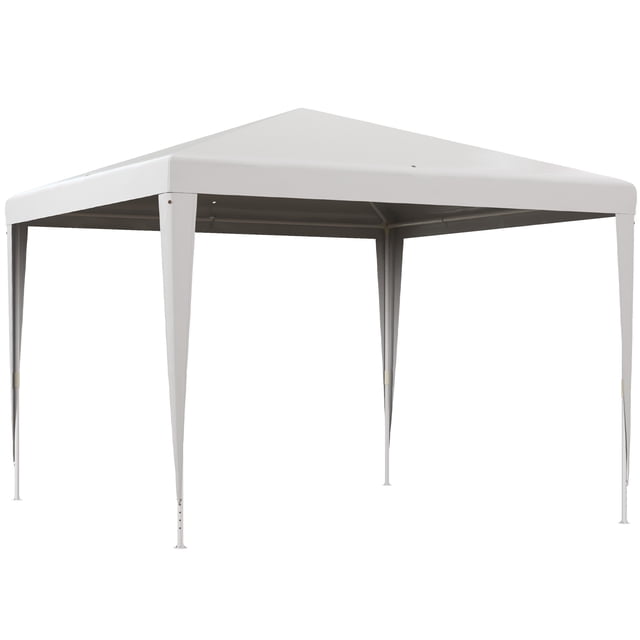 Outsunny Tente de Fête, Auvent de Gazebo Portable Abri d'Événement Blanc. un Auvent Escamotable Blanc 10x10 Pi avec un Cadre en Acier durable et un Tissu PE Résistant aux UV. Comprend des Pieds Télescopique, des Cordes de Tirage et des Piquets de Sol pour une Stabilité Accrue. Idéal pour les Événements Extérieurs, les Marchés aux Puces et les Réunions de Famille.