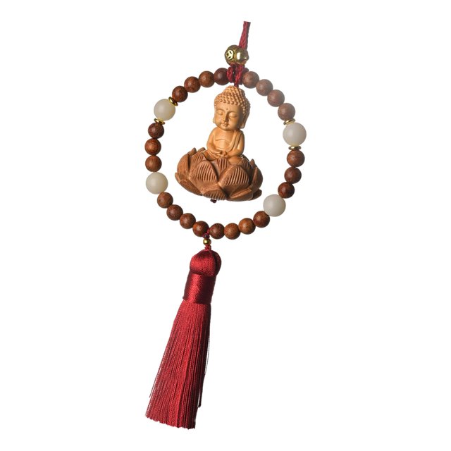 DYNWAVECA Buddha Statue Car Rearview Mirror Charm Pendant with Tassel Feng Shui Decor Red