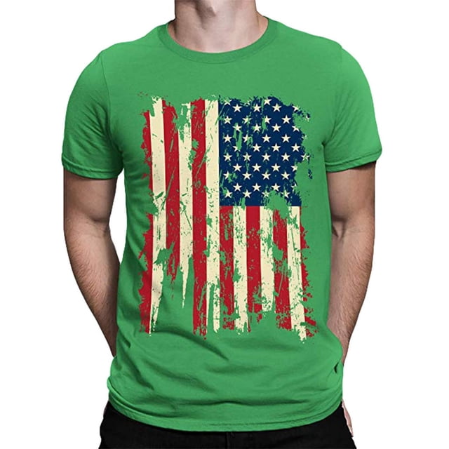 Outfmvch T-Shirts Graphiques Hommes T-Shirts Hommes Chemises Rétro Décontractées T-Shirt à Manches Courtes Col Rond T-Shirt Imprimé Fête de l'Indépendance Américaine T-Shirts Graphiques T-Shirts Chemises pour Hommes Polyester 1 Pce T-Shirt Vert m