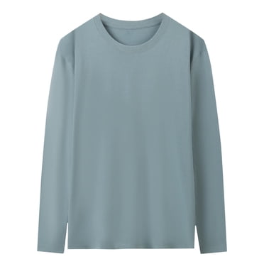 Viluyesy T-Shirt pour Hommes à Manches Longues Chemises pour Hommes Grande Taille Col Rond Hauts Unis Extensibles Doux Décontractés Légers Basique pour Hommes Tee Bleu Pâle TG