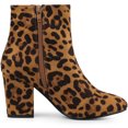 thumbnail image 3 of BLISSFUL STEP Women's Side Zipper Round Toe Block Heel Ankle Boots Leopard 8, 3 of 7