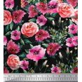 thumbnail image 1 of Soimoi Moss Georgette Fabric Leaves & Rose Flower Print Fabric by the Yard 42 Inch Wide, 1 of 3
