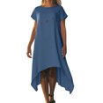thumbnail image 2 of Nuoqisi Robe d'Été pour Femmes à Manches Courtes, Décontractée, Coupe Ample, Longue en Coton, Col Rond, Boutons, Ourlet Irrégulier, Robe Maxi de Printemps pour la Plage, 2 of 7
