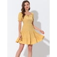 thumbnail image 3 of Unique Bargains Women's Square Neck Pastel Solid Dressess Ruffle Short Sleeve Above Knee Tiered Dress Yellow XS, 3 of 5