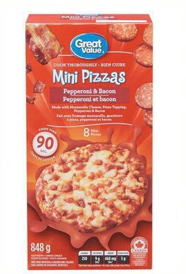 Mini pizzas peppéroni et bacon de Great Value 8 pizzas
