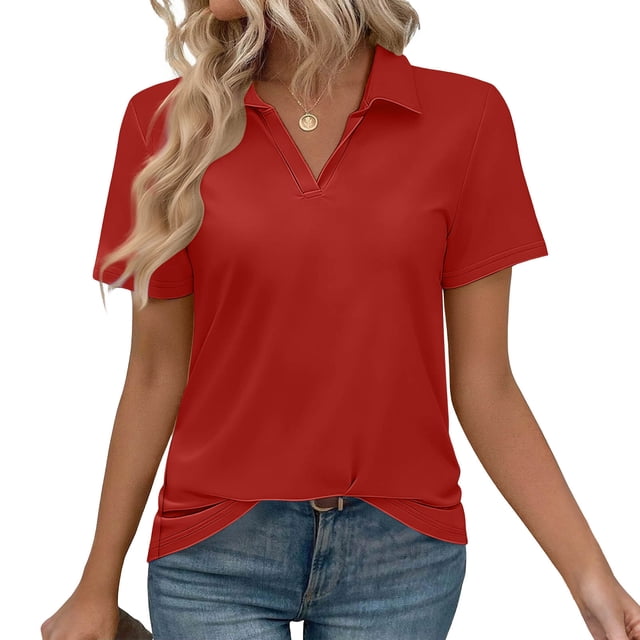Ailaofu T-Shirts à Manches Courtes à Col en V pour Femmes, Hauts d'Été à Col, T-Shirts Décontractés Amples