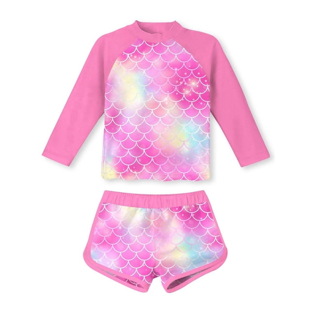 Kid Girl Rash Guard Swimwear Cute Print Long Sleeve Sun Protection Girls Bathing Suit Size 8-9 Years