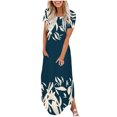 thumbnail image 2 of Ovzne Robes Grande Taille pour Femmes aux Formes Robe Femme Mode Robe Décontractée pour Femme Imprimée à Manches Courtes Col Rond Robe avec Poches Robe Maxi Grande Taille à Manches Courtes Imprimée Liquidation, 2 of 6