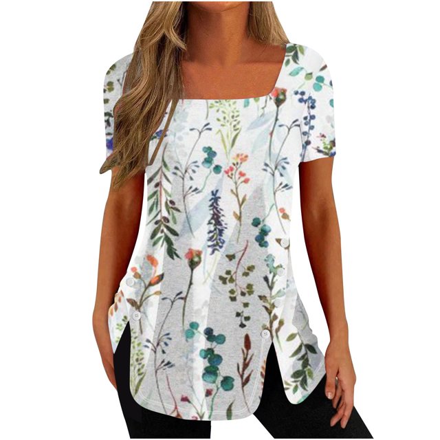Birdeem Mode Femmes Été Manches Courtes Col Carré Chandail Uni Blouse Décontractée Hauts