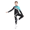 thumbnail image 3 of XUNZOO Kids Girls Long Sleeve Zipper Coat Shiny Rhinestones Contrast Color Patchwork Jacket With Leggings Figure Skating Dance Suit Blue Green 12, 3 of 8