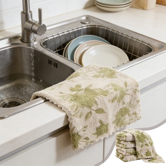 Chiffons de Nettoyage de Cuisine en Microfibres Superfines Motif floral Serviettes Absorbantes pour Laver la Vaisselle Essuyer tables Comptoirs Fenêtres / Chiffons Anti-Poussière 100 % polyester pour la Cuisine et l'Usage Domestique
