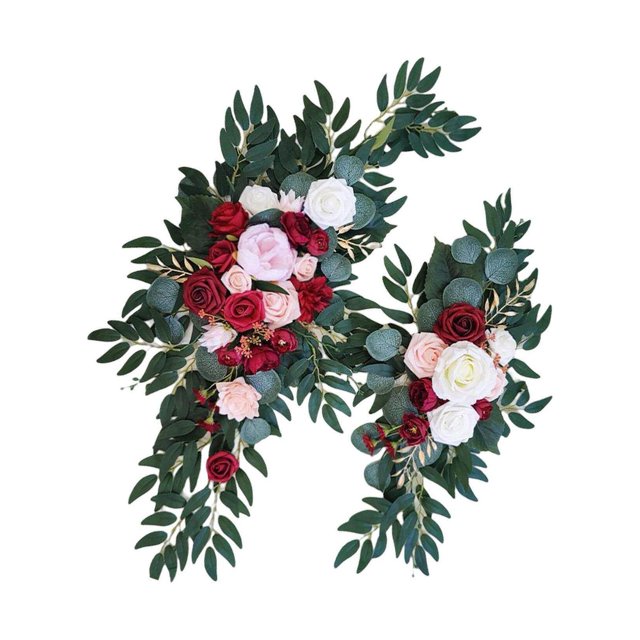 Langgg Rustic Artificial Flower Swag Handmade Hanging Flowers Backdrop for Parties Arbor Ornament Red