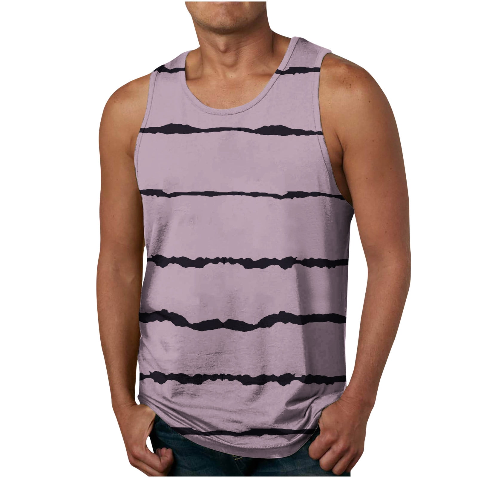 lcziwo Débardeur Sans Manches à Rayures pour Hommes, Débardeurs pour Hommes, Débardeur Graphique Imprimé à Rayures Cool, Chandail Sans Manches pour Entraînement, Gym, Jogging 2024 Rose,m