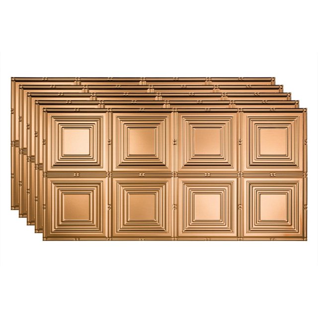 Fasade Portrait Vinyl 2ft x 4ft Glue Up Ceiling Panel Polished Copper 5 Pack