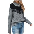 thumbnail image 3 of EGNMCR Chandail Col Roulé pour Femmes, Pulls pour Femmes Mode Femmes Décontracté Couleur Col Haut Dentelle Couture Chandail Manches Longues Chandail Femmes, 3 of 9