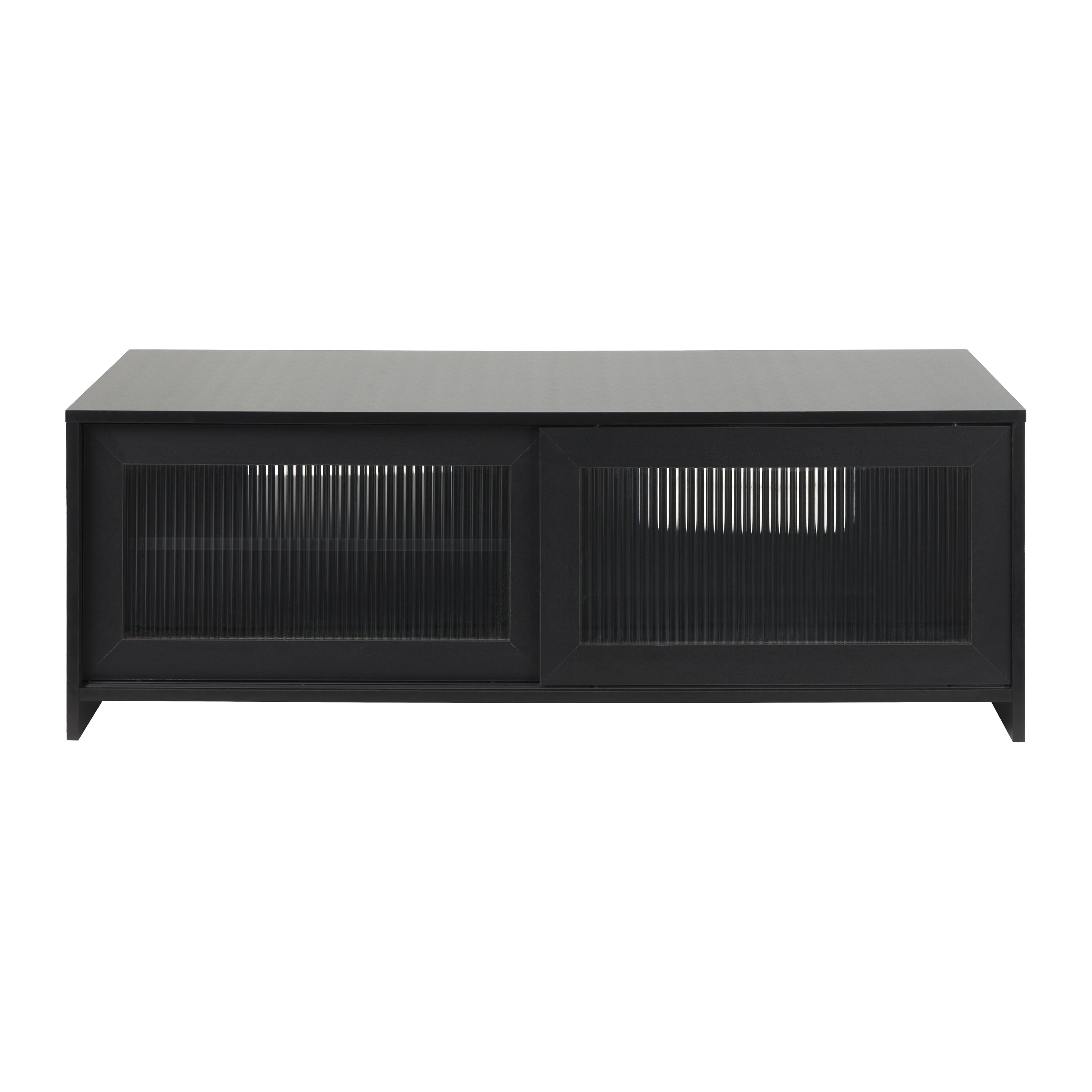 Meuble TV double modulaire CorLiving Ellis en bois d'ingénierie avec 4 portes vitrées cannelées, compatible avec la plupart des téléviseurs de plus de 95 pouces, noir