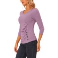 thumbnail image 4 of INSPIRE CHIC Women's Button Decor V Neck 3/4 Sleeve Solid Knitted Ruched Blouse Gray Purple S, 4 of 5