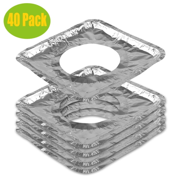40Pcs Disposable Square/Round Aluminum Foil Burner Liners for Gas Stove, Stove Top Burner Covers, Gas Range Protector Saving Your Time on Scrubbing Stoves and Keep Stove Clean
