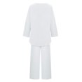thumbnail image 5 of IROINID Liquidation T-Shirts à Manches Longues pour Femmes Tenues de Détente 2 Pcs Hauts en Coton Lin Pantalons Longs Skinny Col Rond Ensembles, Blanc, 5 of 5