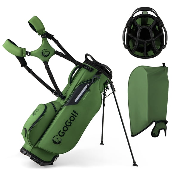 Gymax Sac de Support de Golf à 8 Voies avec 5 Poches, Sac de Club de Golf Léger et Portable, Poignées, Vert