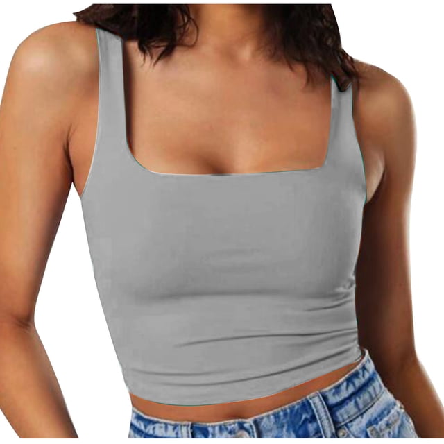 Timegard Womens Crop Tops Square Neck Sleeveless Solid Color Comfy Casual Going out Tank Tops Camis