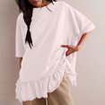 thumbnail image 2 of AherBiu Womens Summer Tops Casual Short Sleeve Drop Shoulder Crewneck Comfy T Shirts Loose Ruffle Patchwork Tops, 2 of 7