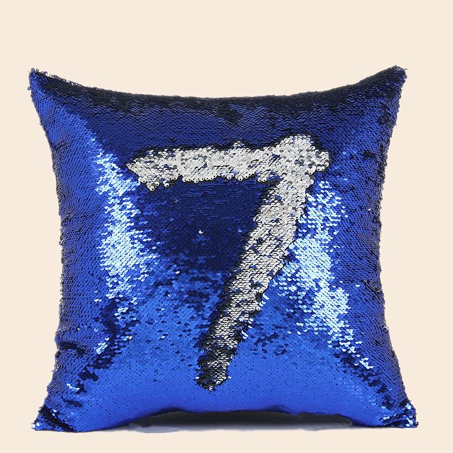Blank Pillow Covers 16inx16in Reversible Sequin Magic Swipe Pillow Cases Cushion Cover (Blue & White)