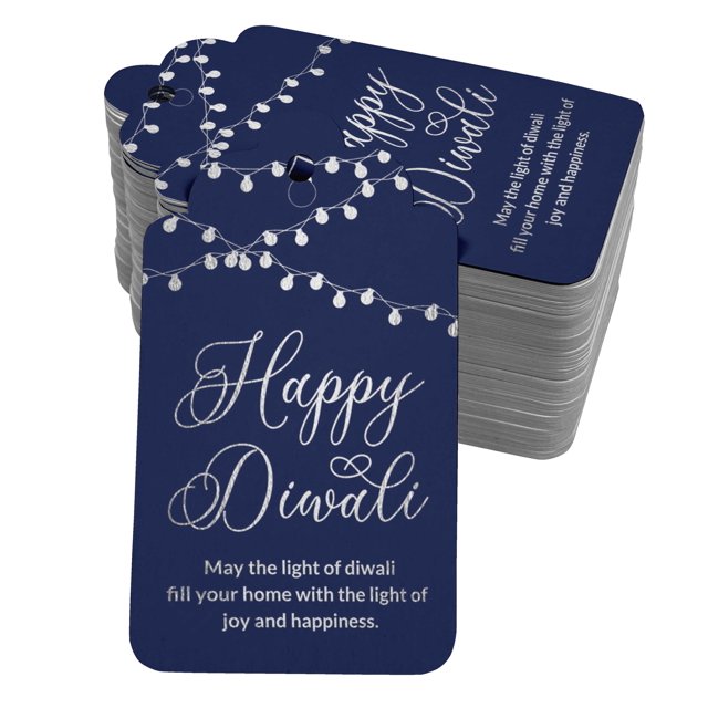 Inkdotpot 50 Pack Real Silver Foil Paper Tags Happy Diwali Favor Hang Tag