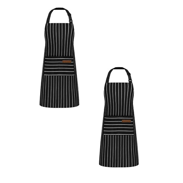 Oleegame 2PC Pretty Apron Aprons For Unisex With Pockets Chef Aprons For Cooking Apron Adjustable Bib Kitchen Apron Black