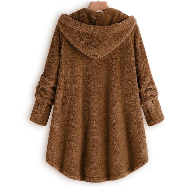 Womens Cardigan Plus Size Button Plush Tops Hooded Loose Cardigan Wool Coat Winter Jacket Navy Xl