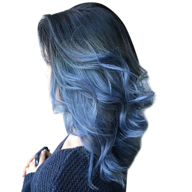 Perruques pour Femmes Noires, Perruques en Cheveux Humains pour Femmes Résistantes à la Chaleur, Perruques Longues Ondulées Noires à Bleues, Perruques Synthétiques pour Cheveux