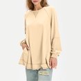 thumbnail image 1 of RXIRUCGD Ladies' Fashionable Loose Casual Solid Color Patchwork Round Neck Long Sleeved Hooded Sweatshirt, Beige, Size: L, 1 of 7