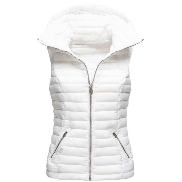 MAWCLOS Ladies Lightweight Cardigan Waistcoat Winter Warm Solid Color Puffer Vest White 2XL