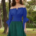thumbnail image 2 of bbymog Womens Renaissance Peasant Blouse Off Shoulder Trumpet Sleeve Tops Blue XXL, 2 of 7