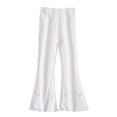 thumbnail image 1 of Summer Girls Stretch Bell Bottoms Flare Pants Ruffle Solid Color Bootcut Leggings 1-14 Years White, 1 of 3