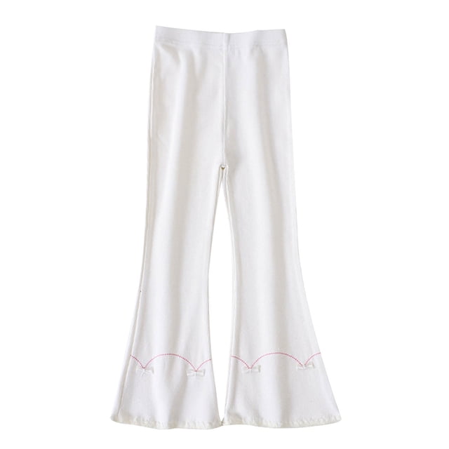 Summer Girls Stretch Bell Bottoms Flare Pants Ruffle Solid Color Bootcut Leggings 1-14 Years White