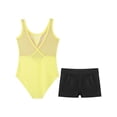 thumbnail image 4 of Moggemol Kids Girls Sheer Mesh Patchwork V-Back Dance Unitards Solid Color Sleeveless Bodysuit with Botty Shorts Set Yellow 12, 4 of 7