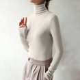 thumbnail image 2 of AherBiu Womens Tops Long Sleeve Ribbed Knitted Stretchy Slim Fitted Basic Tee Tops High Neck Warm Undershirts, 2 of 5